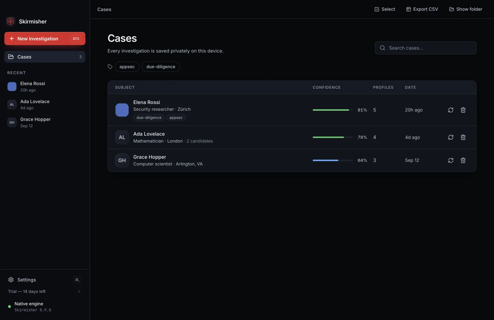 Skirmisher OSINT tool — All your cases, stored locally